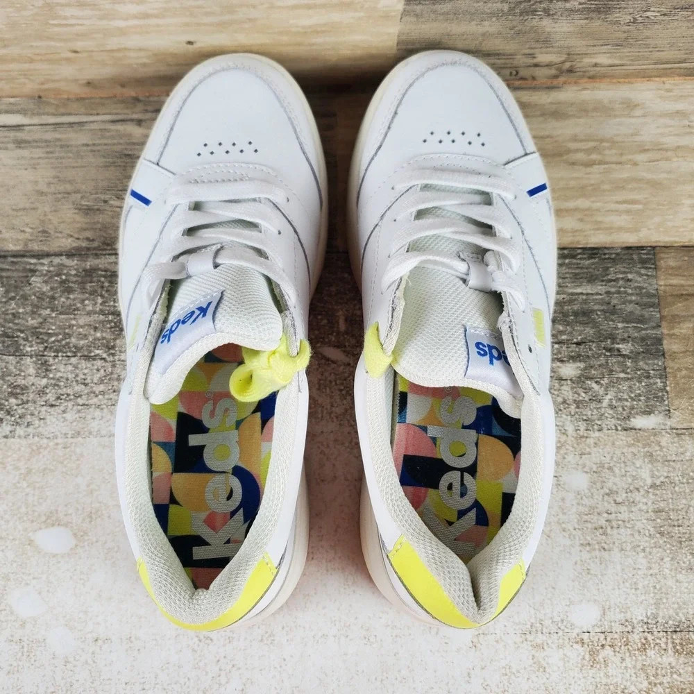 Keds The Court Womens Shoes Sz 6 White Multi Leather Lace Up Pickleball Sneakers